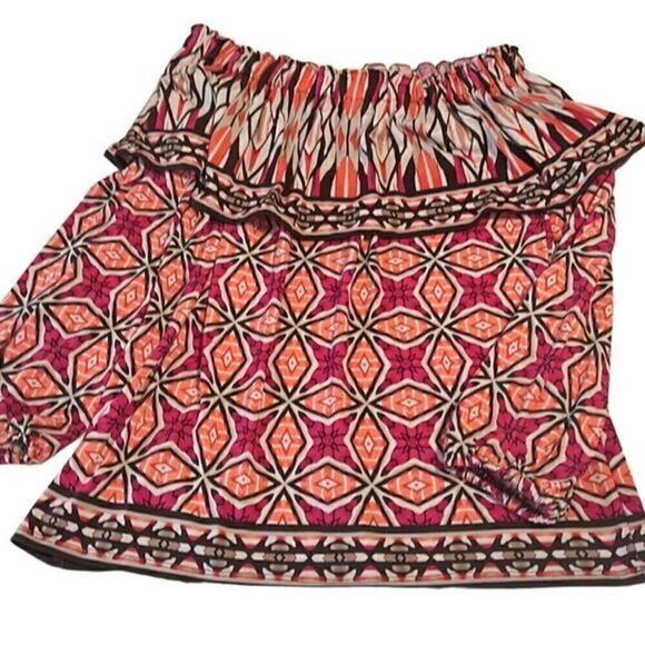 Chico’s Graphic Pattern‎ Off the Shoulder Long Sleeves Top Size Medium - Picture 3 of 14